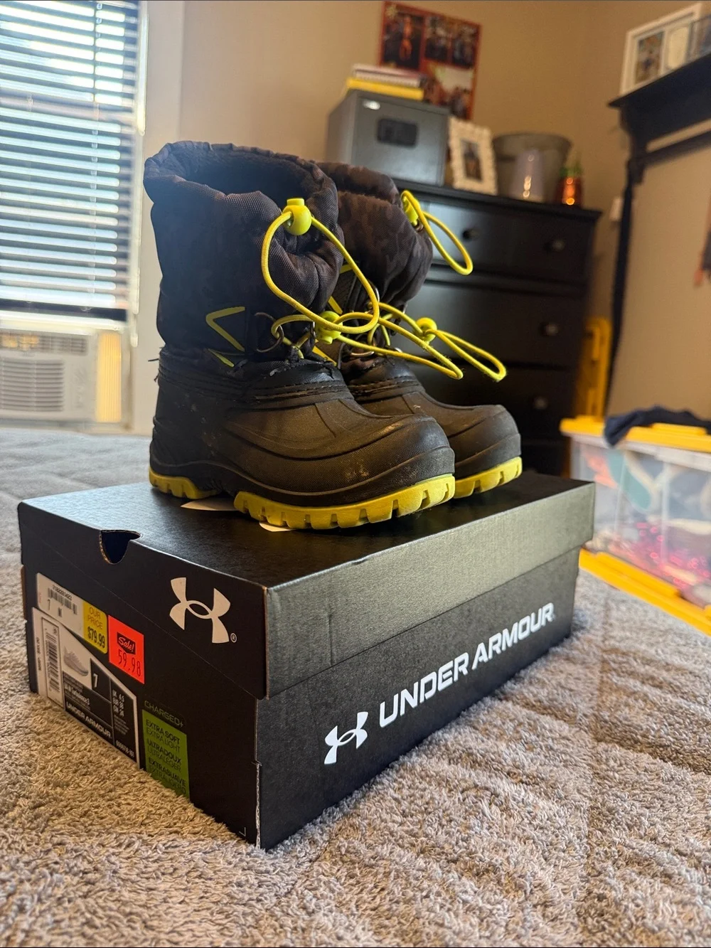 Totes brand Black and Neon Yellow Snow Boots